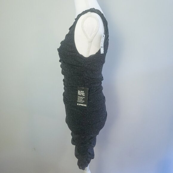 NWT Express S Metallic Ruched Bodycon Dress Sleveless V-Neck Mini Black Small - Picture 5 of 7